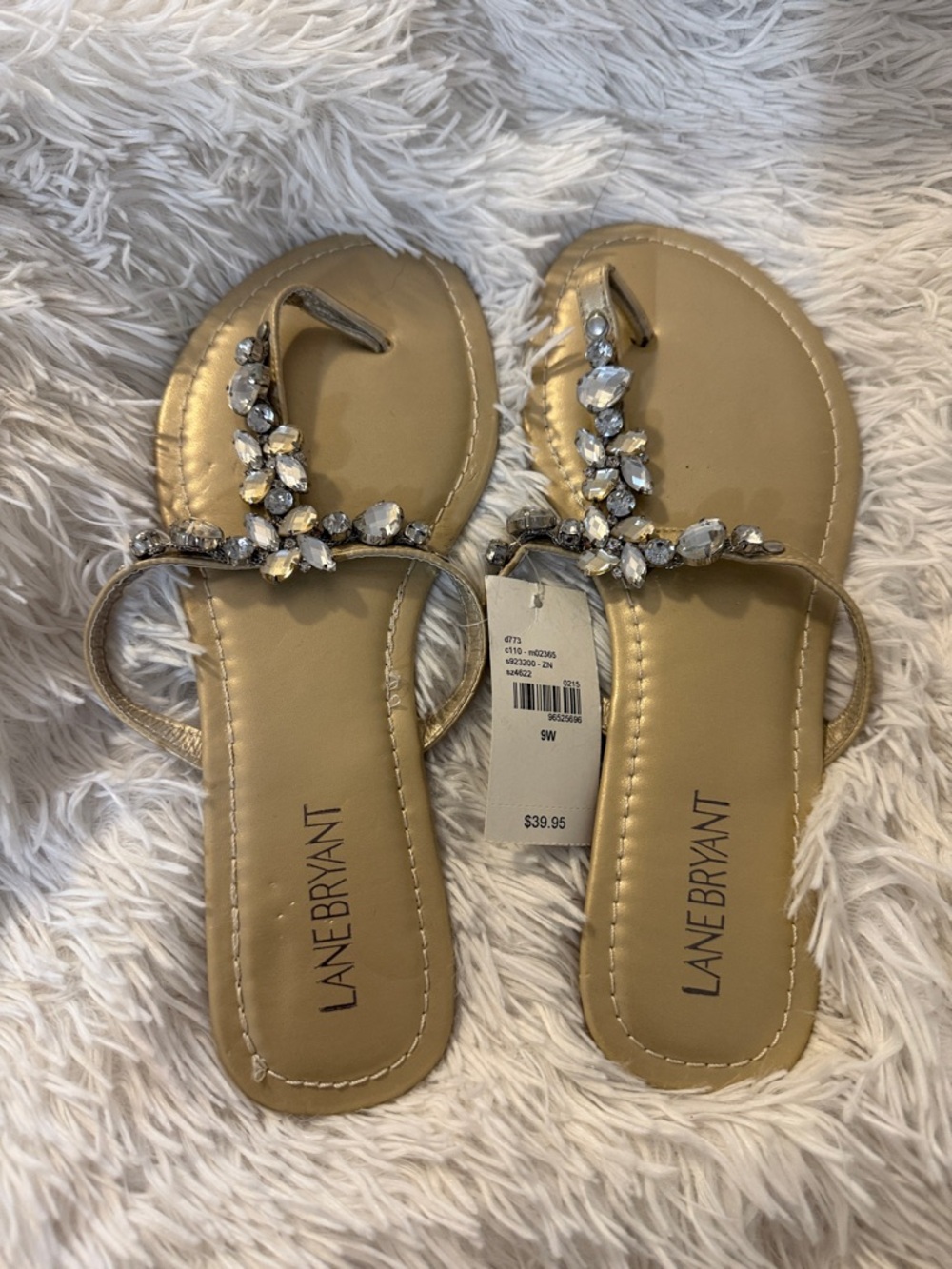 Lane Bryant Gold Jeweled T-Strap Sandals